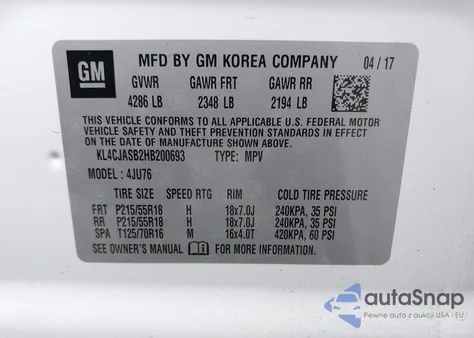 2017 Buick Encore Preferred из США, поврежденный, VIN KL4CJASB2HB200693